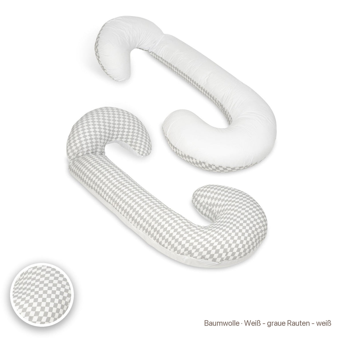 Schwangerschaftskissen C-Form, Baumwolle · Weiß - graue Rauten - weiß #Farbe_variantenbild