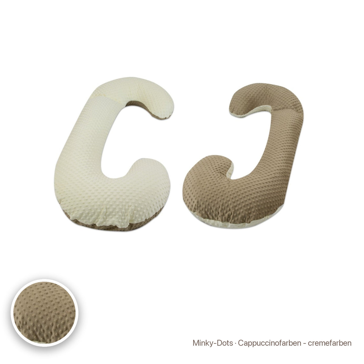 Schwangerschaftskissen C-Form, Minky-Dots · Cappuccinofarben - cremefarben #Farbe_variantenbild