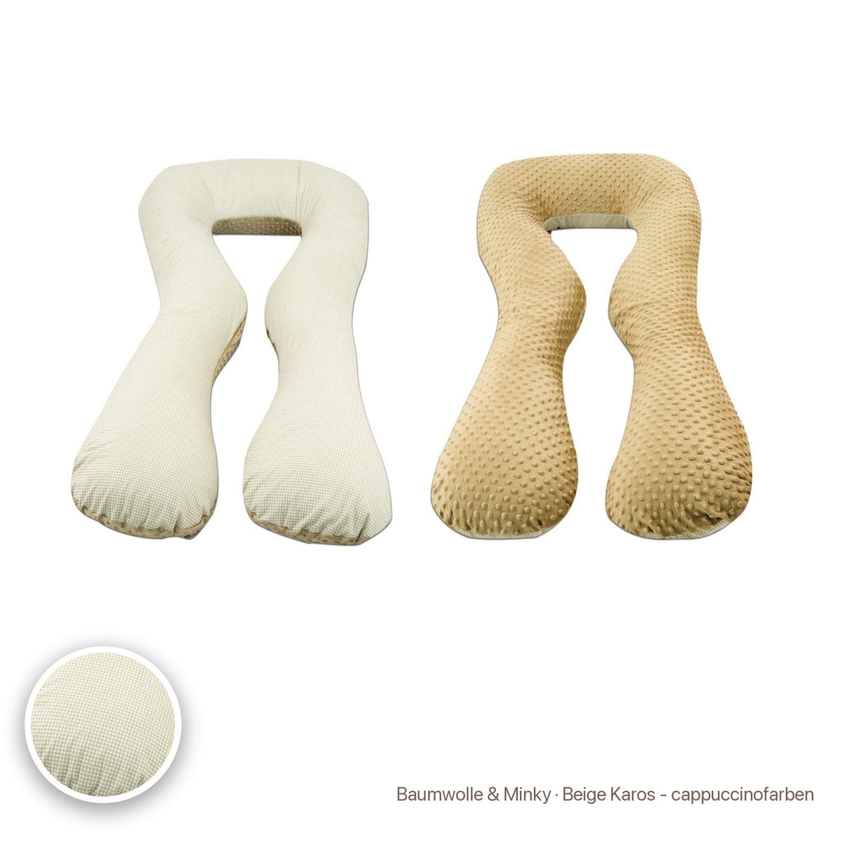 Schwangerschaftskissen U-Form, Baumwolle & Minky · Beige Karos - cappuccinofarben #Farbe_variantenbild