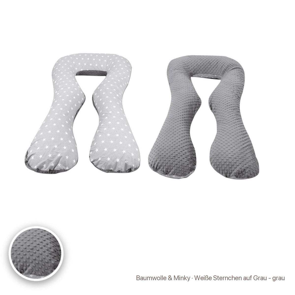 Schwangerschaftskissen U-Form, Baumwolle & Minky · Weiße Sternchen auf Grau - grau #Farbe_variantenbild
