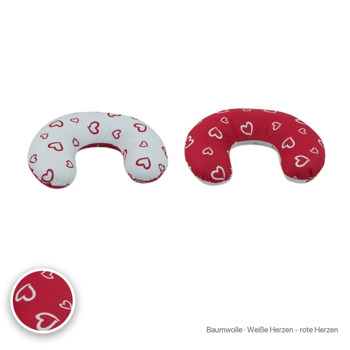 Kleines Stillkissen, Baumwolle · Weiße Herzen - rote Herzen #Farbe_variantenbild