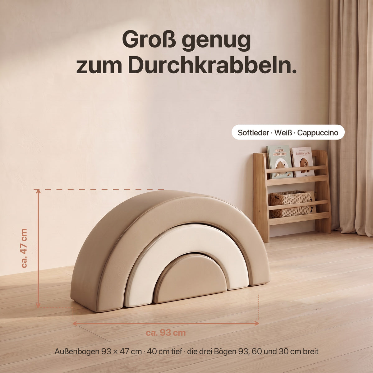 Wuselbogen-Set: Außenbogen ca. 93 × 47 cm, ca. 40 cm tief – die drei Bögen ca. 93, 60 und 30 cm breit