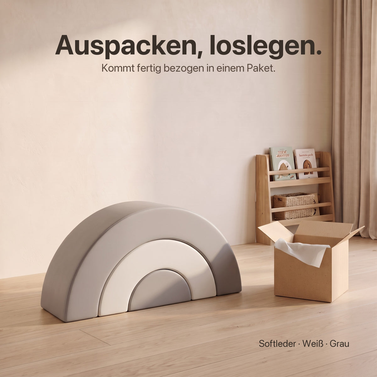 Wuselbogen-Set: Auspacken, loslegen – kommt fertig bezogen in einem Paket, Softleder Weiß · Grau