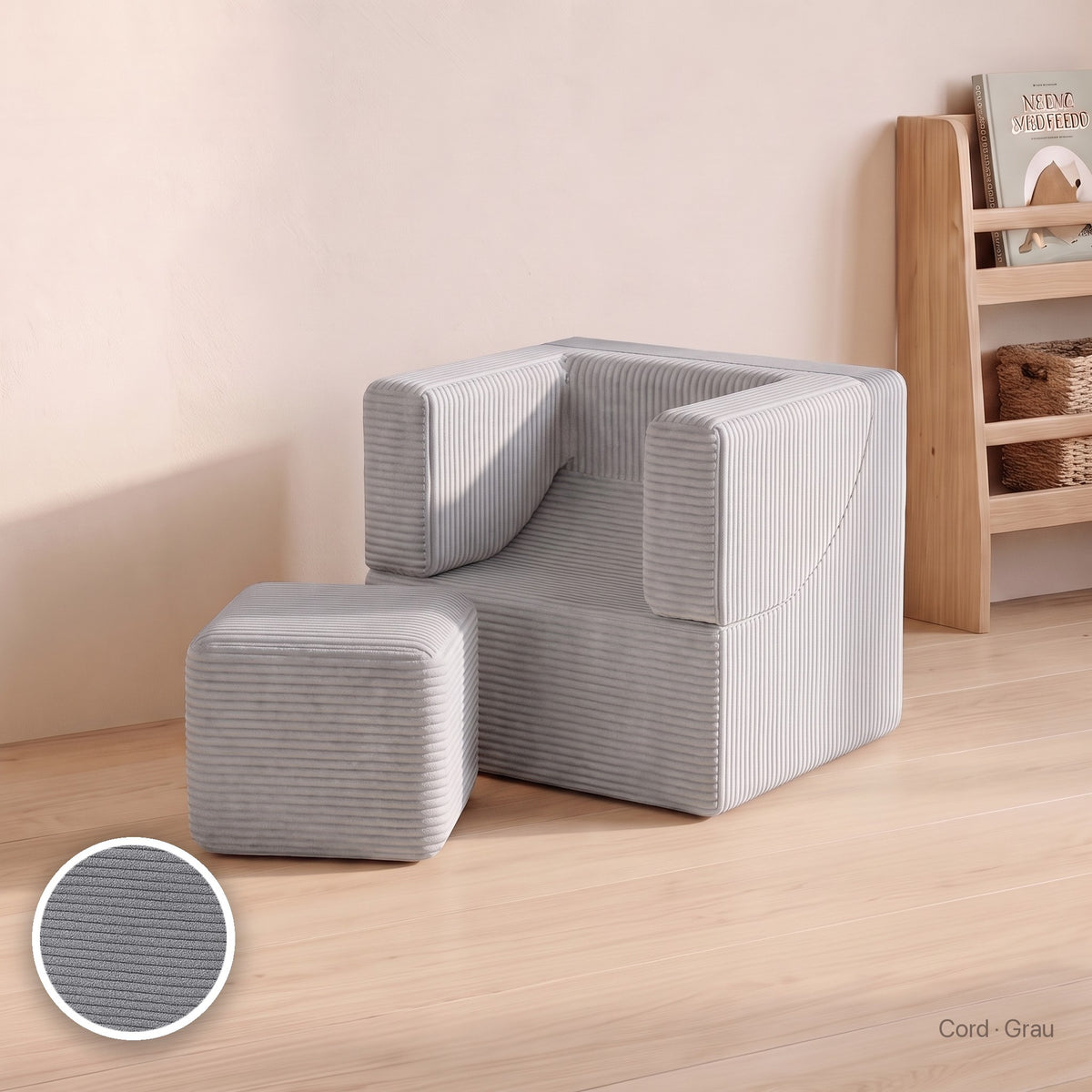 Wuselsessel 3-in-1, Cord · Grau #Farbe_variantenbild