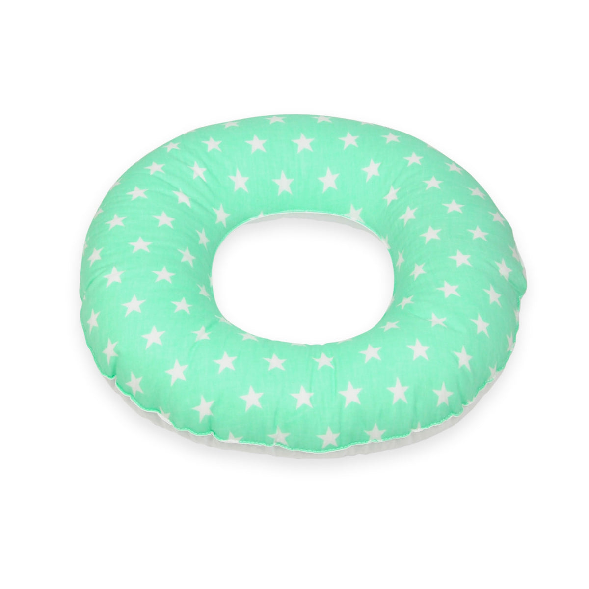 Donut-Kissen, Weiße Sternchen auf Pfefferminzgrün - weiß
