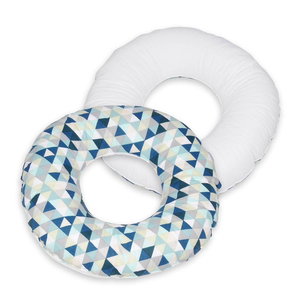 Donut-Kissen, Blaue Dreiecke - weiß
