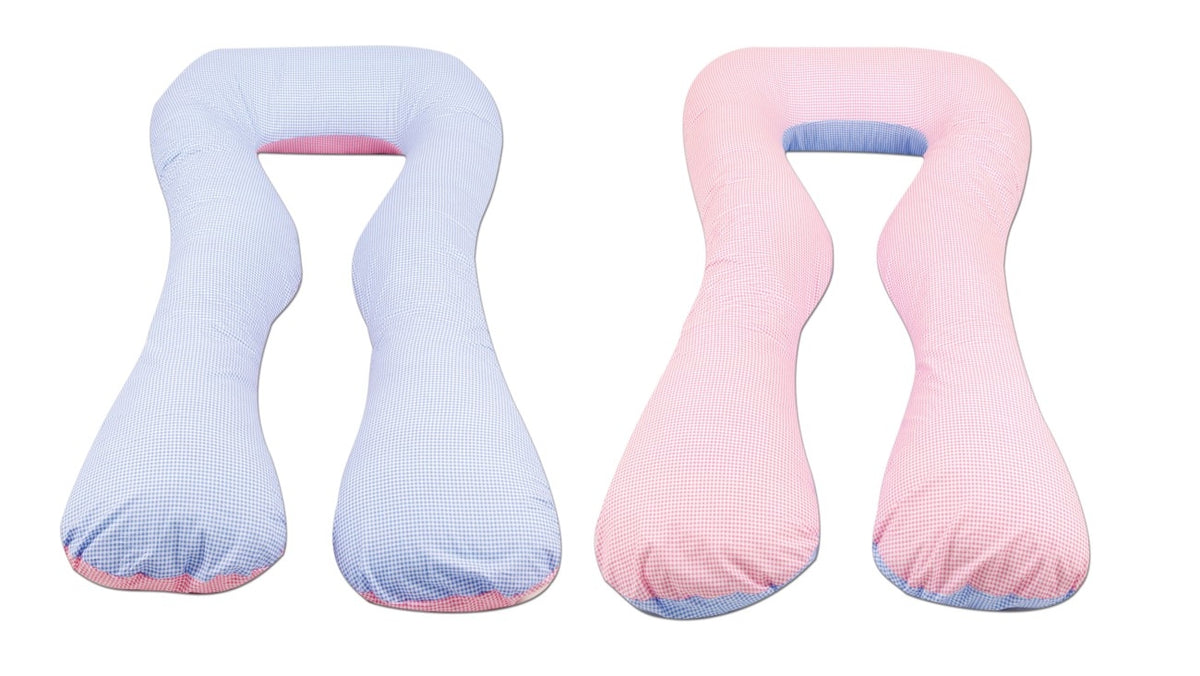 Schwangerschaftskissen U-Form, Baumwolle / Blaue Karos - rosa Karos