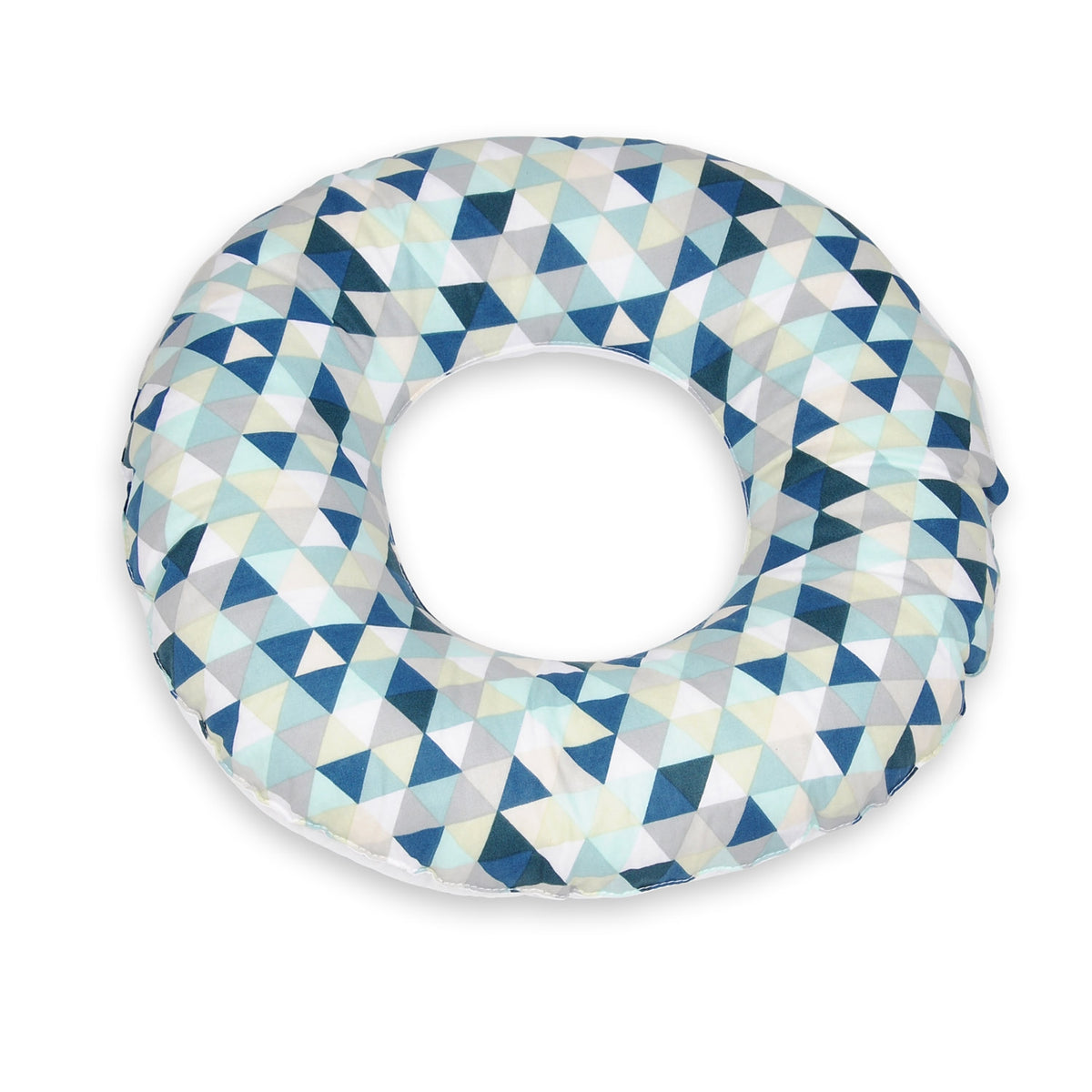Donut-Kissen, Blaue Dreiecke - weiß