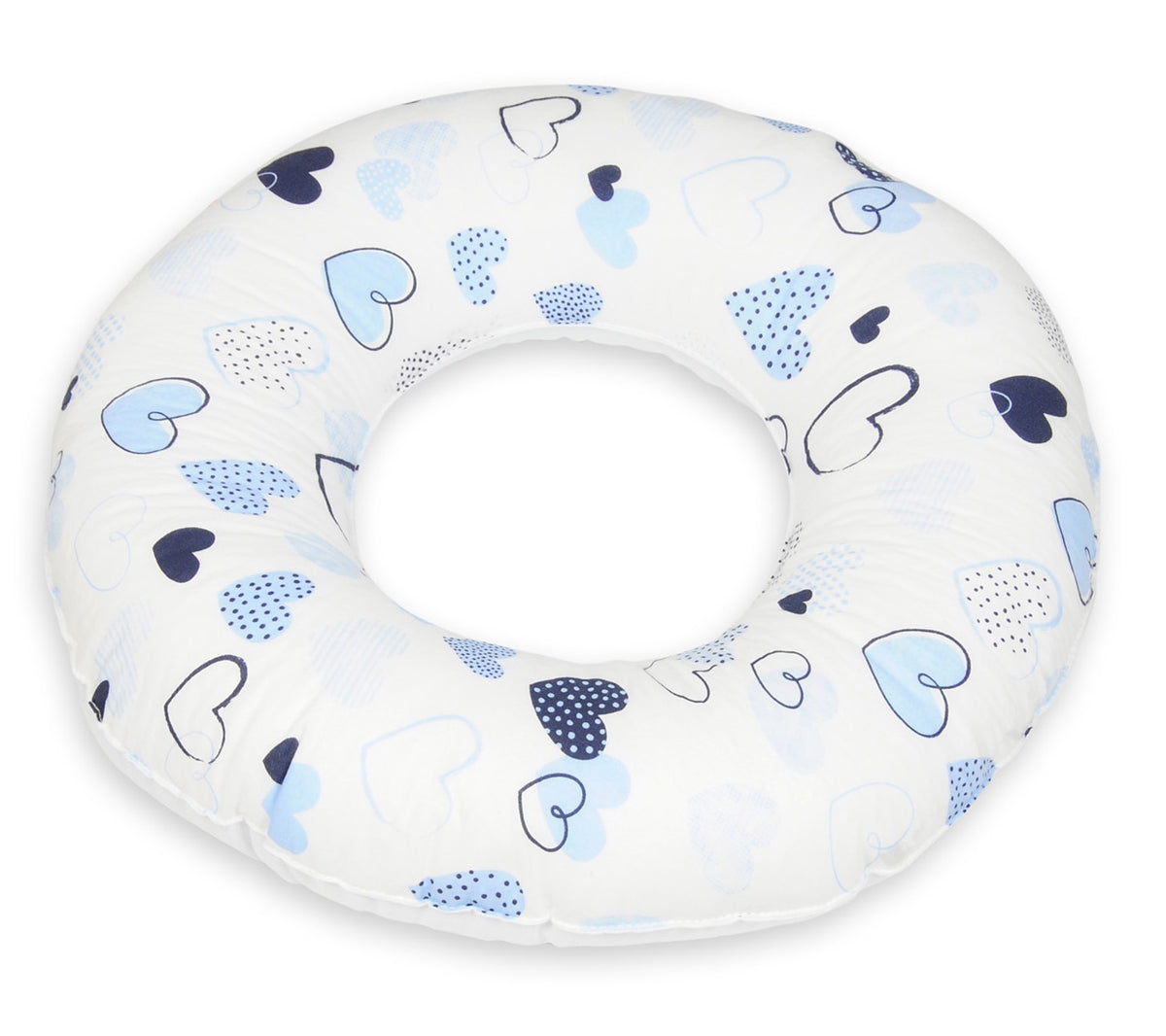 Donut-Kissen, Blaue Herzen - weiß