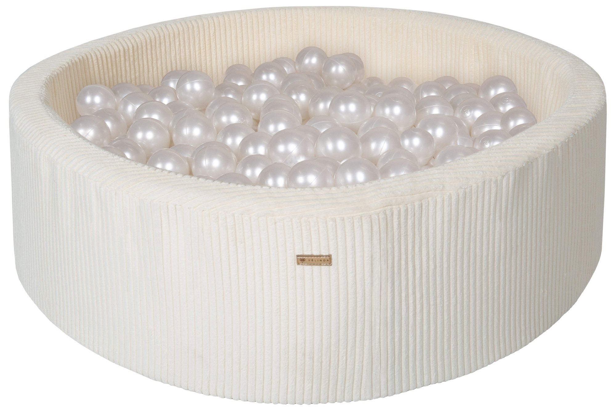 Bällepool ⌀ 90 cm in Chenille Creme mit Bällen in Perlweiß