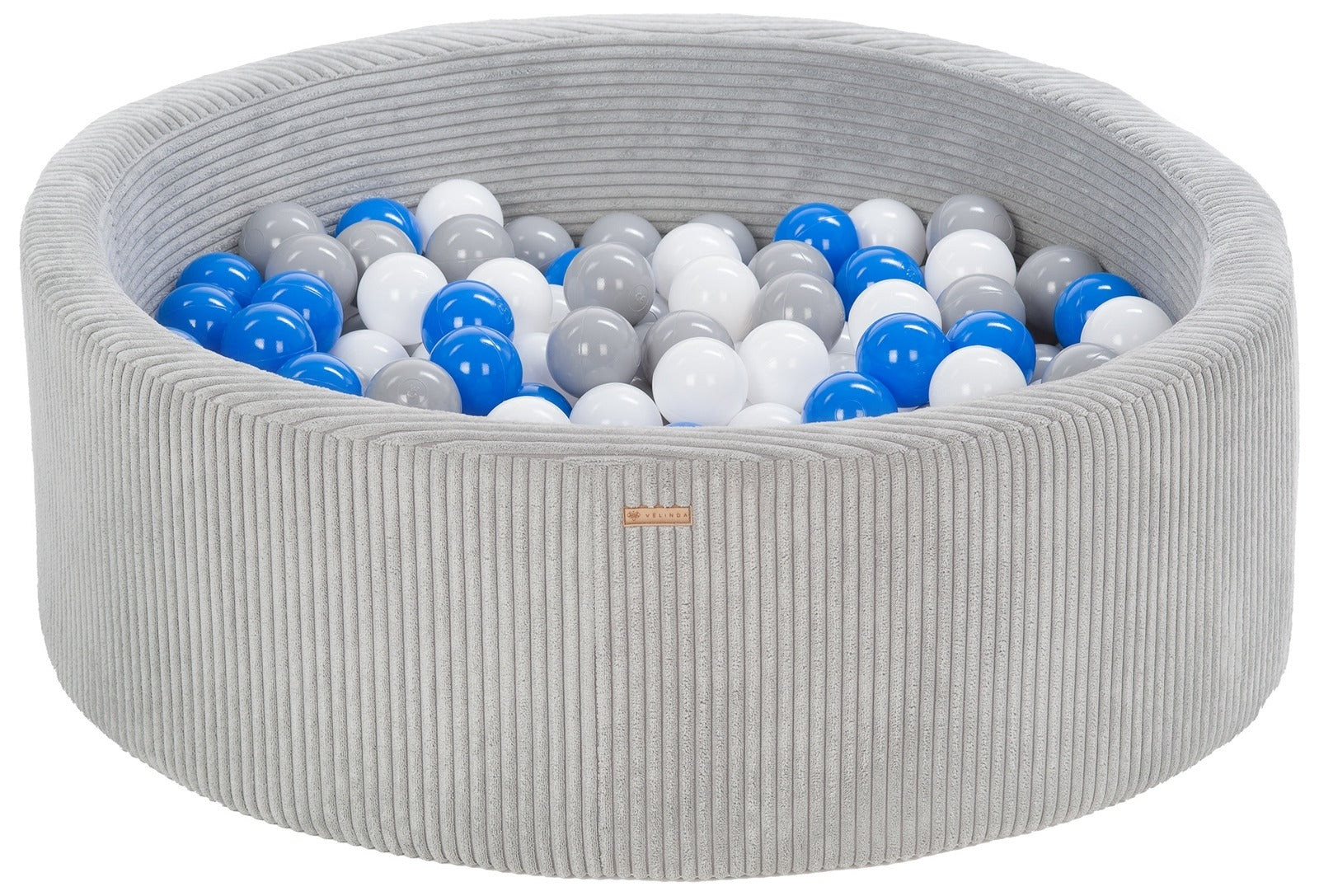 Bällepool ⌀ 90 cm in Chenille Grau mit Bällen in Weiß · Grau · Blau