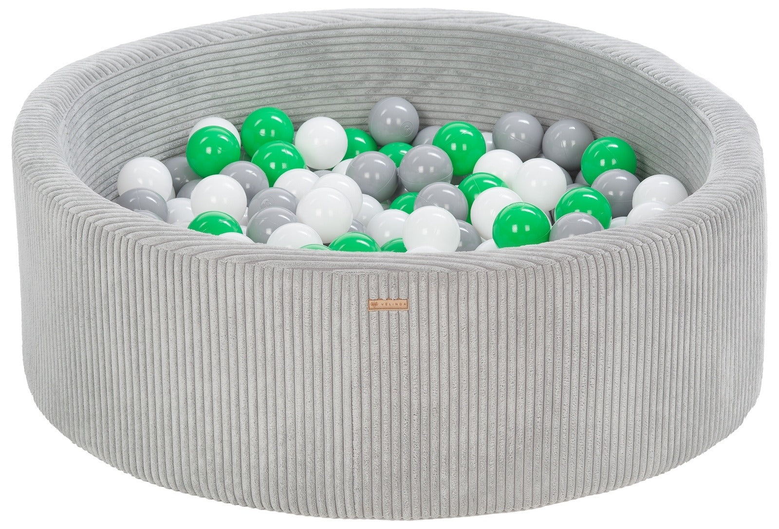 Bällepool ⌀ 90 cm in Chenille Grau mit Bällen in Weiß · Grau · Hellgrün