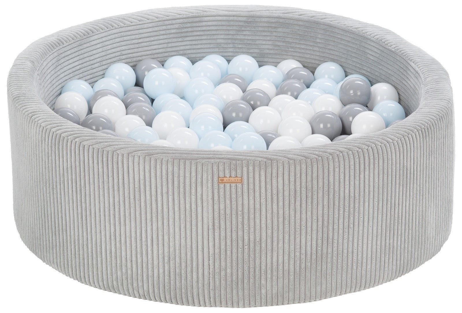 Bällepool ⌀ 90 cm in Chenille Grau mit Bällen in Weiß · Grau · Pastell-Blau