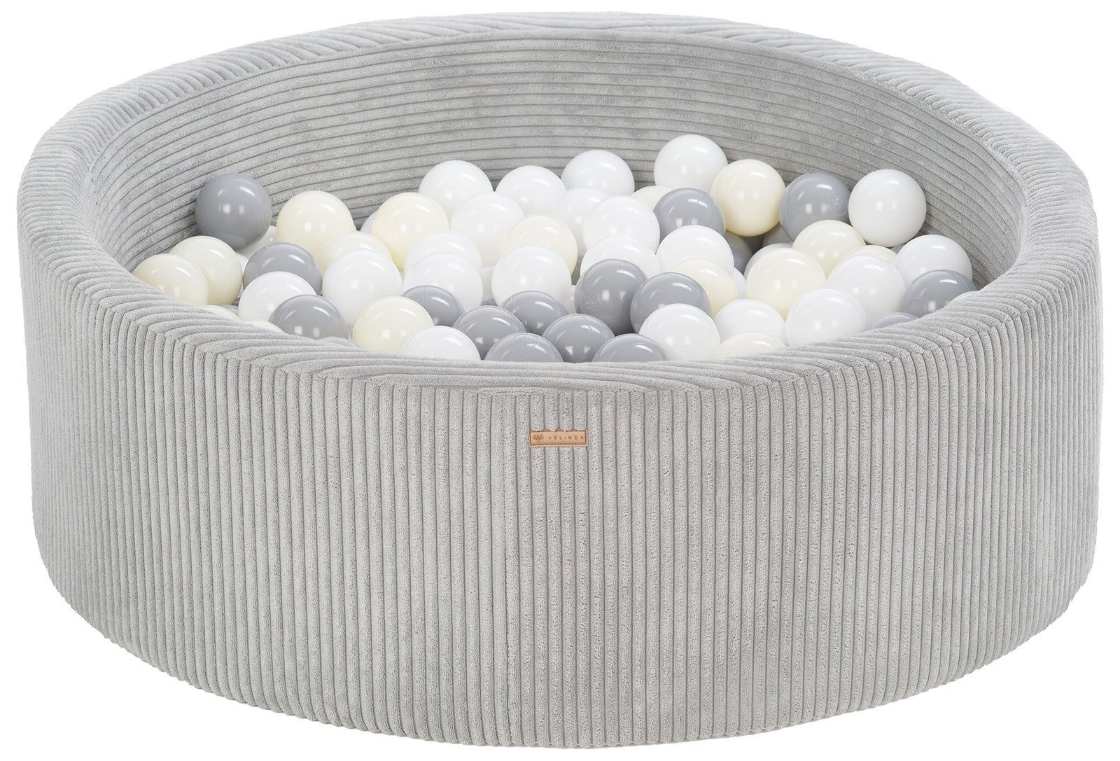 Bällepool ⌀ 90 cm in Chenille Grau mit Bällen in Weiß · Grau · Pastell-Gelb