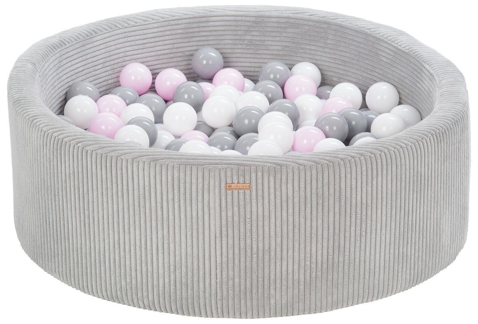 Bällepool ⌀ 90 cm in Chenille Grau mit Bällen in Weiß · Grau · Pastell-Pink