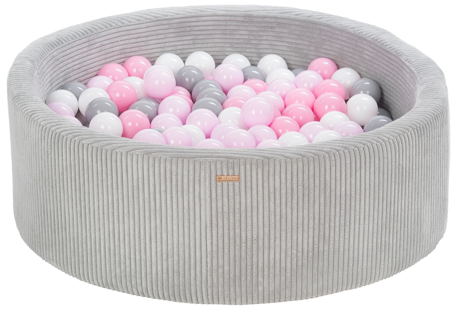 Bällepool ⌀ 90 cm in Chenille Grau mit Bällen in Weiß · Grau · Rosa · Pastell-Pink
