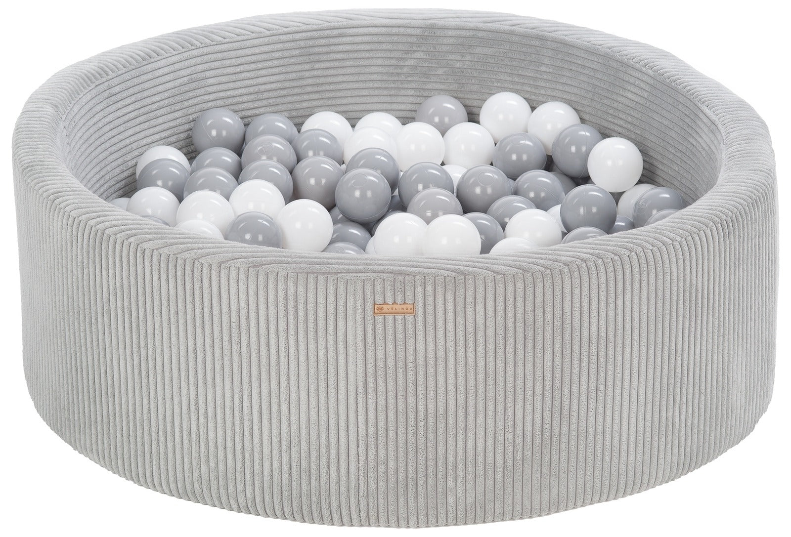Bällepool ⌀ 90 cm in Chenille Grau mit Bällen in Weiß · Grau