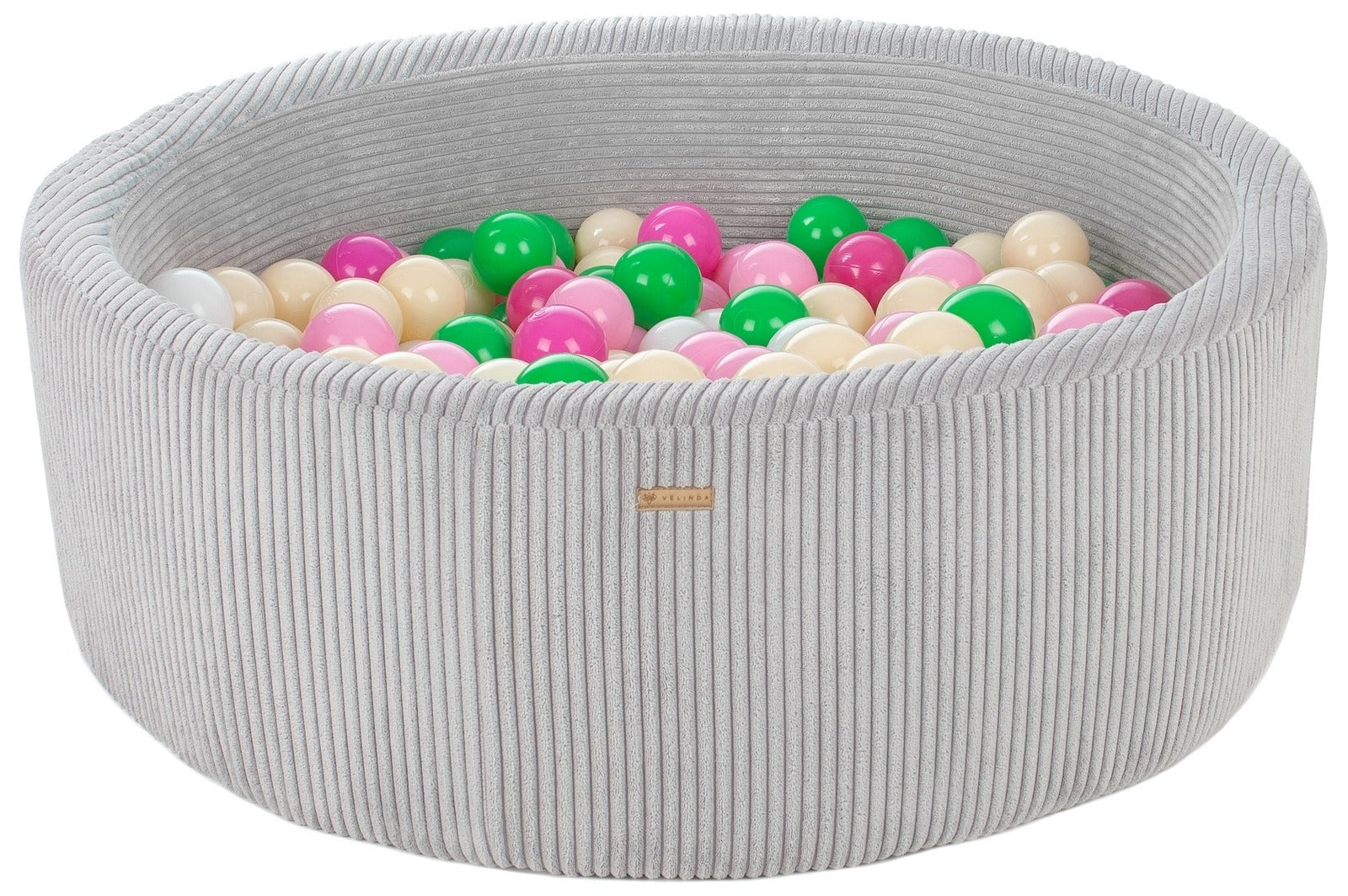 Bällepool ⌀ 90 cm in Chenille Grau mit Bällen in Weiß · Grün · Pink · Rosa · Cappuccino