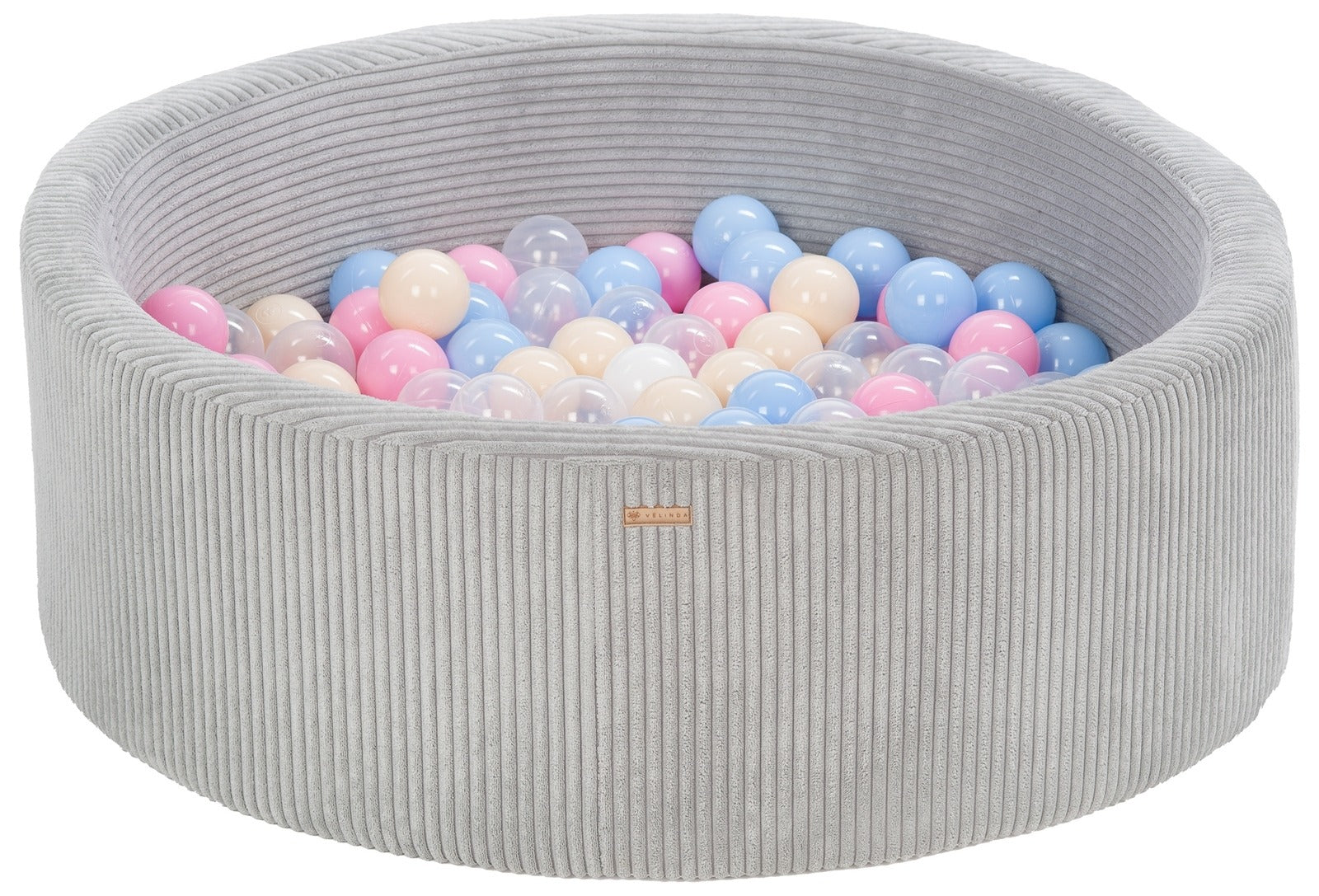 Bällepool ⌀ 90 cm in Chenille Grau mit Bällen in Weiß · Hellblau · Rosa · Cappuccino