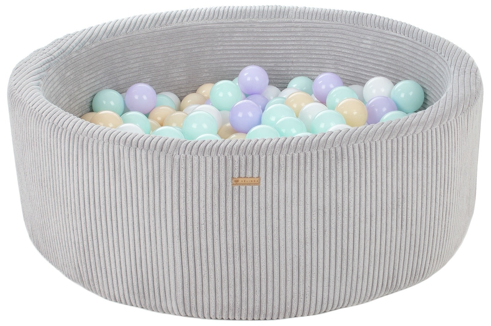 Bällepool ⌀ 90 cm in Chenille Grau mit Bällen in Weiß · Violett · Cappuccino · Mint