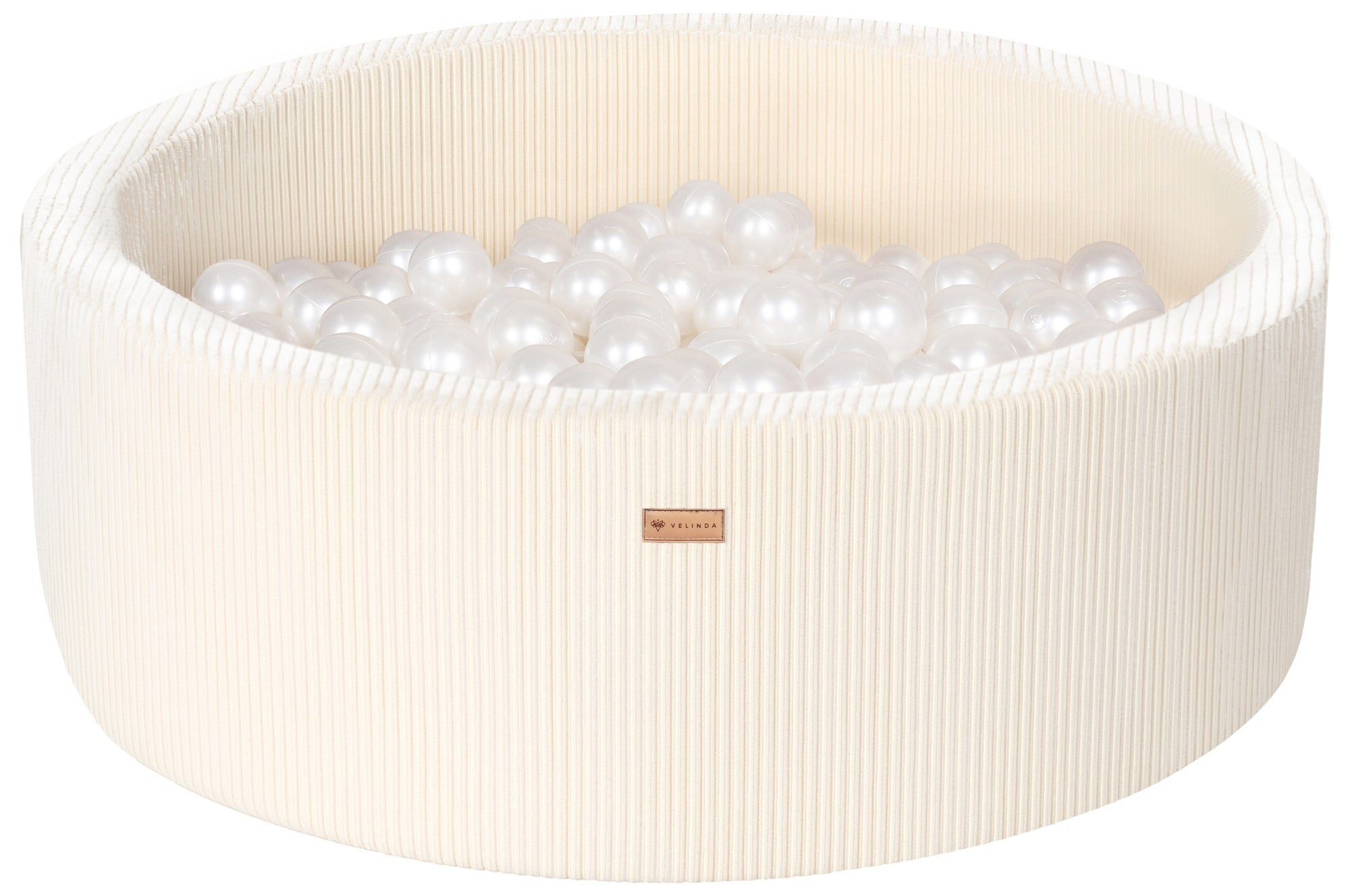 Bällepool ⌀ 90 cm in Cord Creme mit Bällen in Perlweiß
