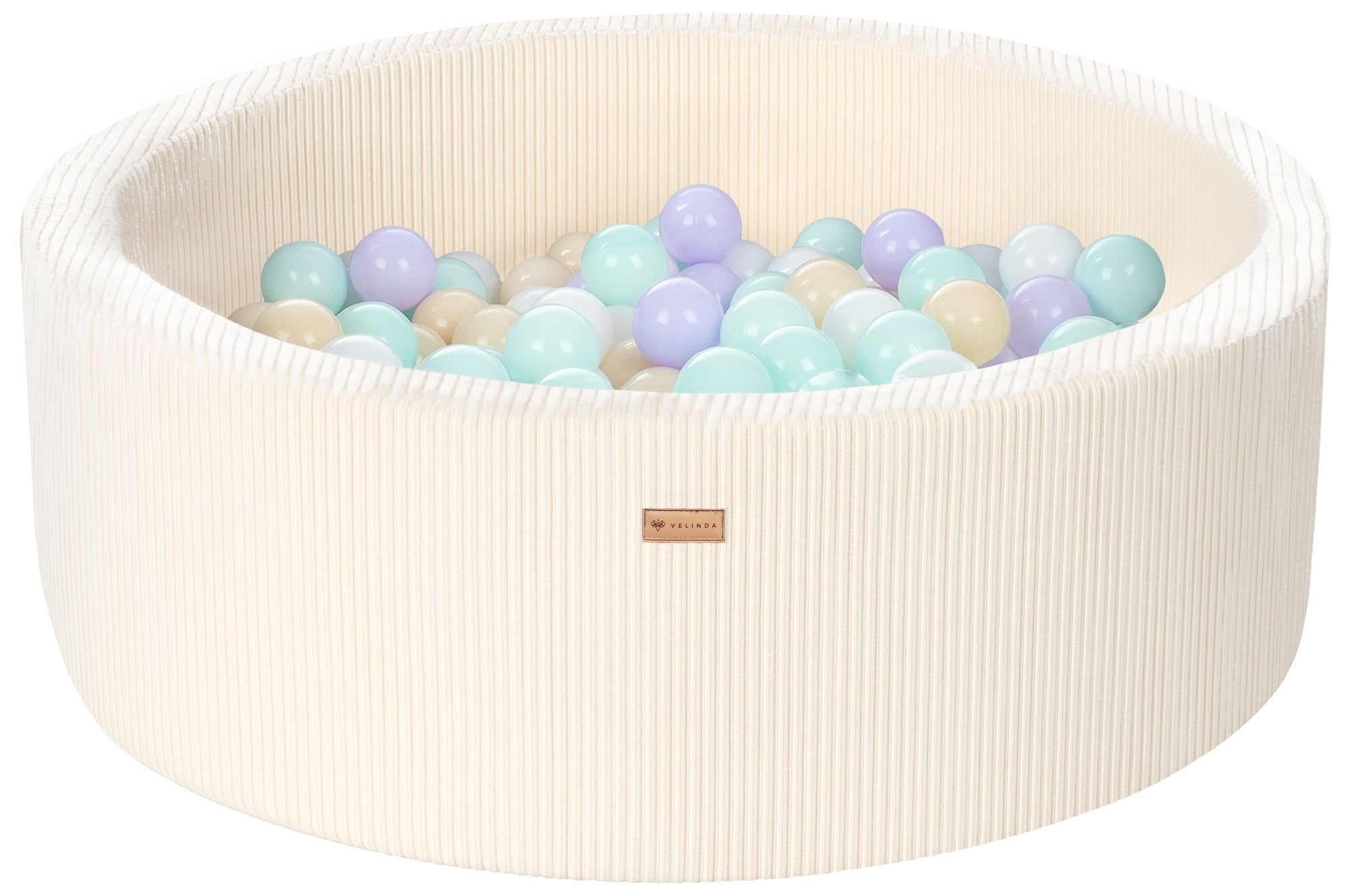 Bällepool ⌀ 90 cm in Cord Creme mit Bällen in Weiß · Cappuccino · Mint