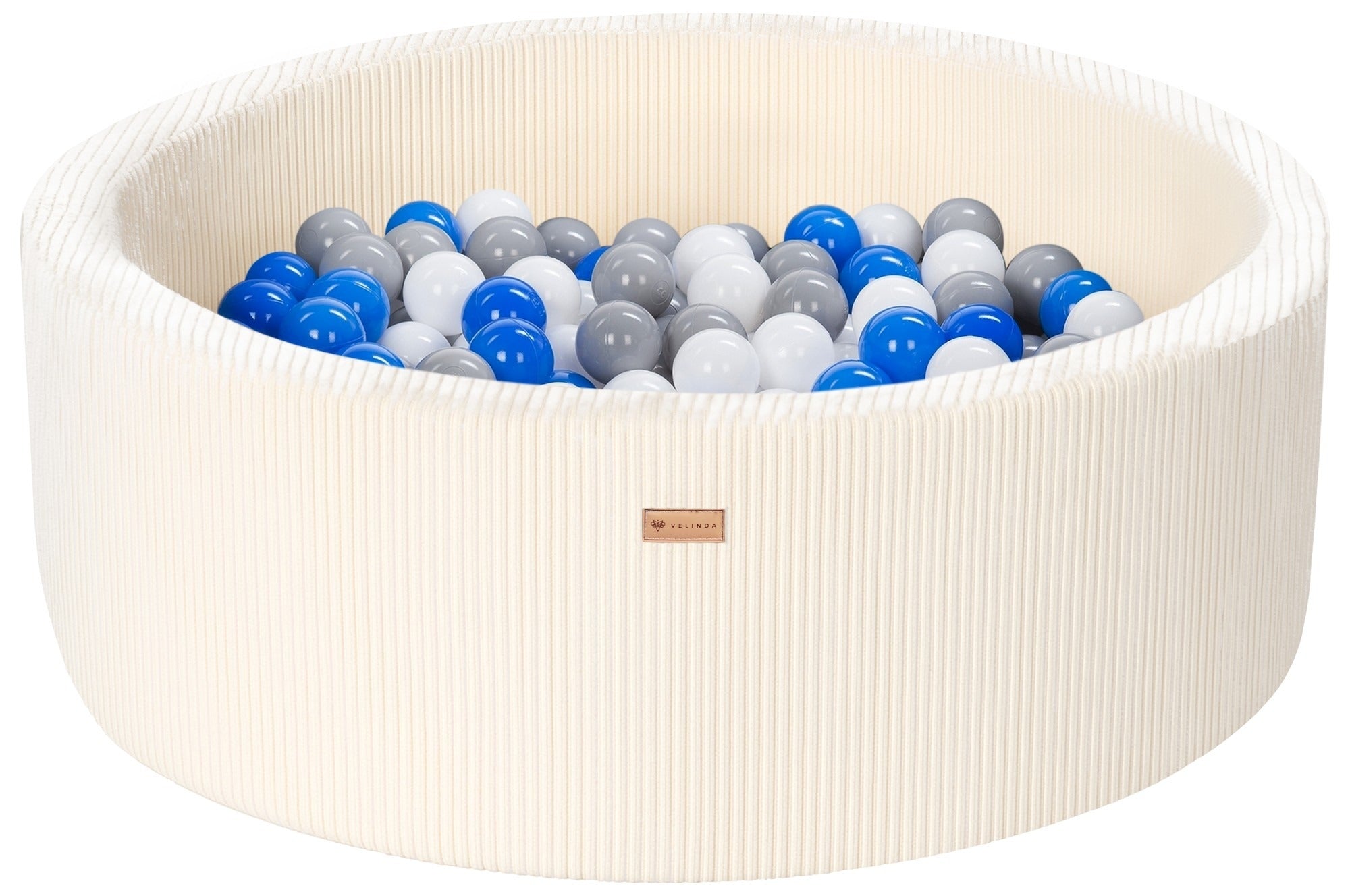 Bällepool ⌀ 90 cm in Cord Creme mit Bällen in Weiß · Grau · Blau