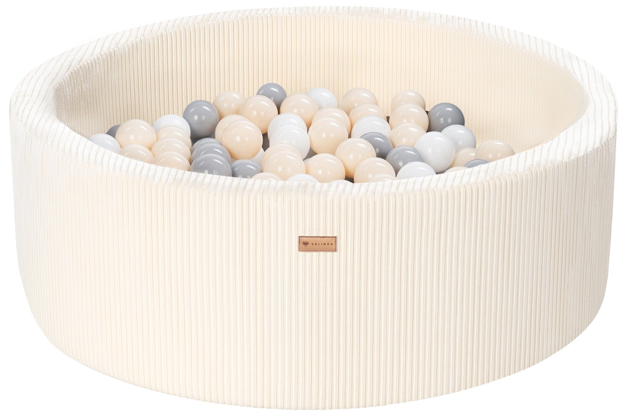 Bällepool ⌀ 90 cm in Cord Creme mit Bällen in Weiß · Grau · Cappuccino
