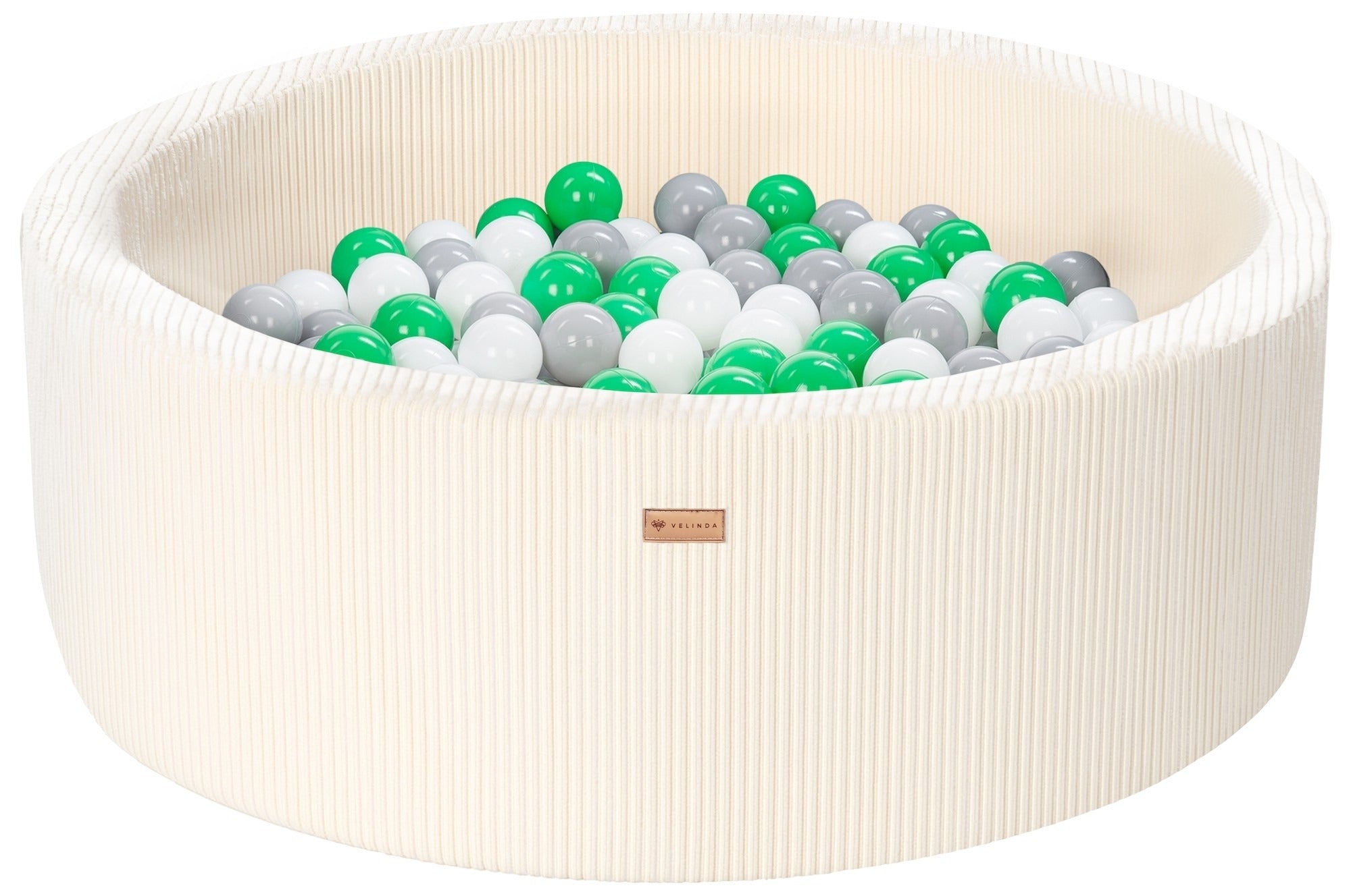 Bällepool ⌀ 90 cm in Cord Creme mit Bällen in Weiß · Grau · Hellgrün