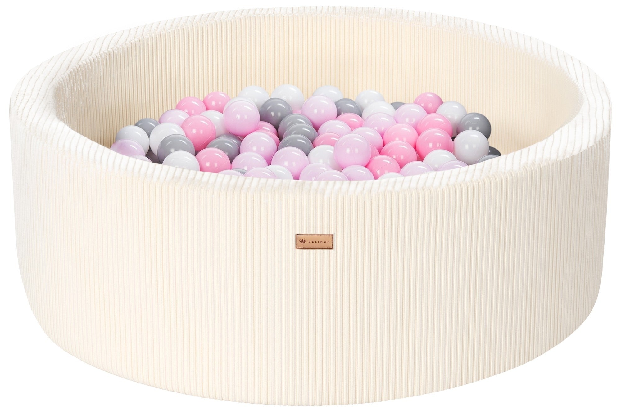 Bällepool ⌀ 90 cm in Cord Creme mit Bällen in Weiß · Grau · Rosa · Pastell-Pink