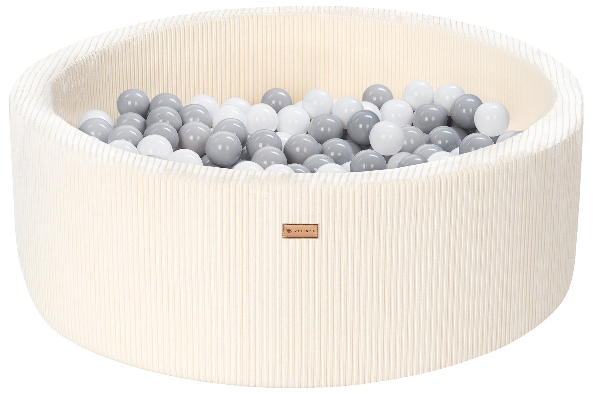 Bällepool ⌀ 90 cm in Cord Creme mit Bällen in Weiß · Grau