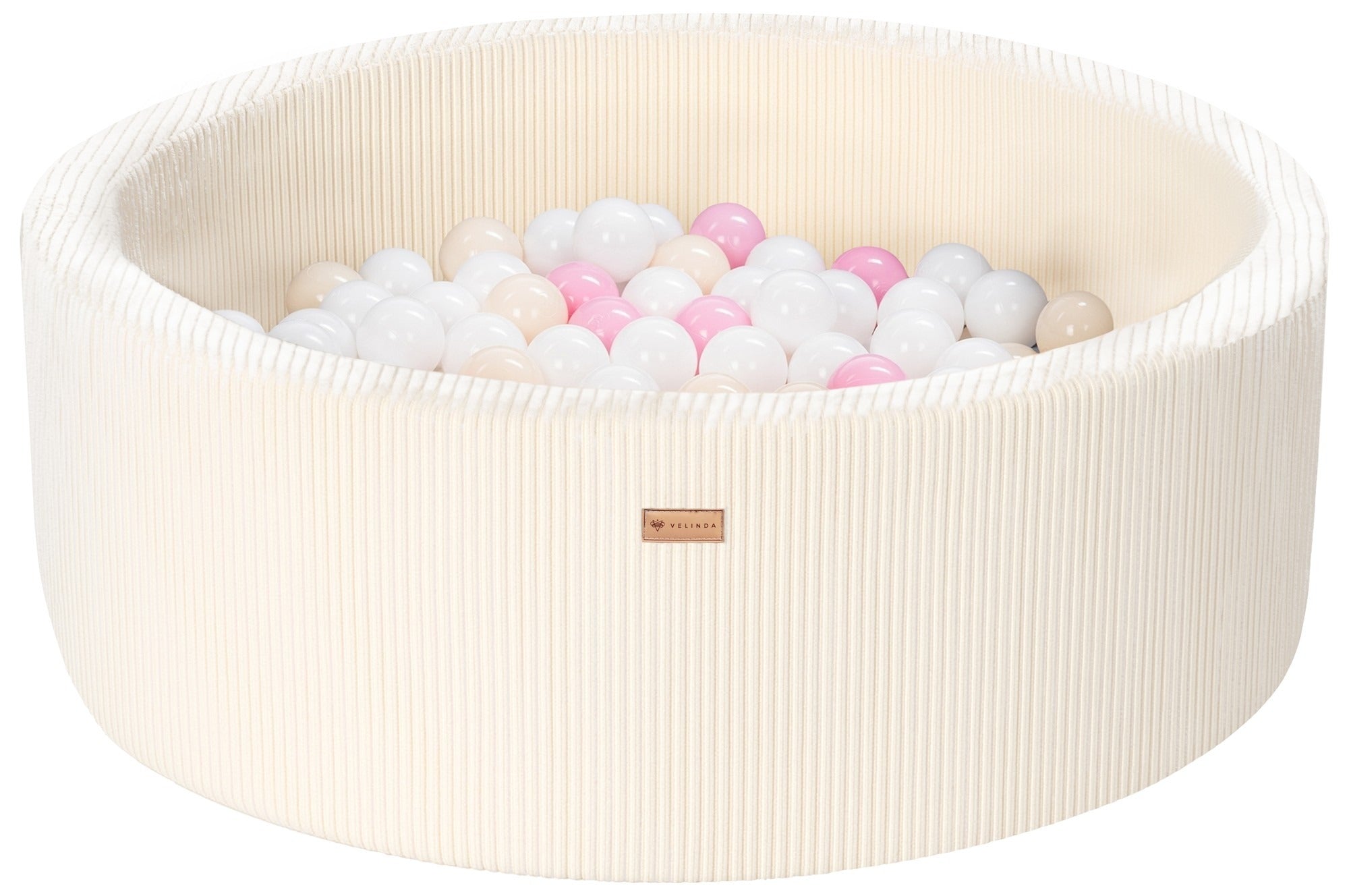 Bällepool ⌀ 90 cm in Cord Creme mit Bällen in Weiß · Rosa · Cappuccino