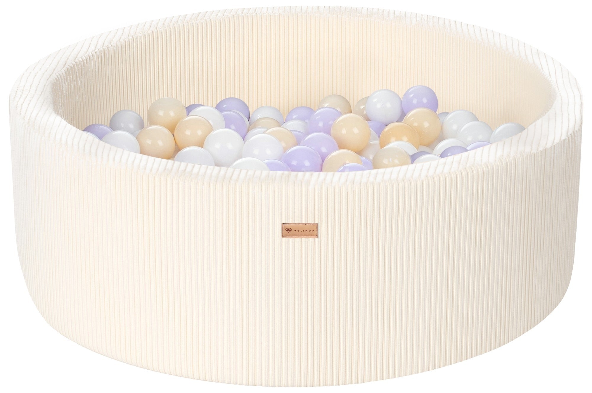 Bällepool ⌀ 90 cm in Cord Creme mit Bällen in Weiß · Violett · Cappuccino