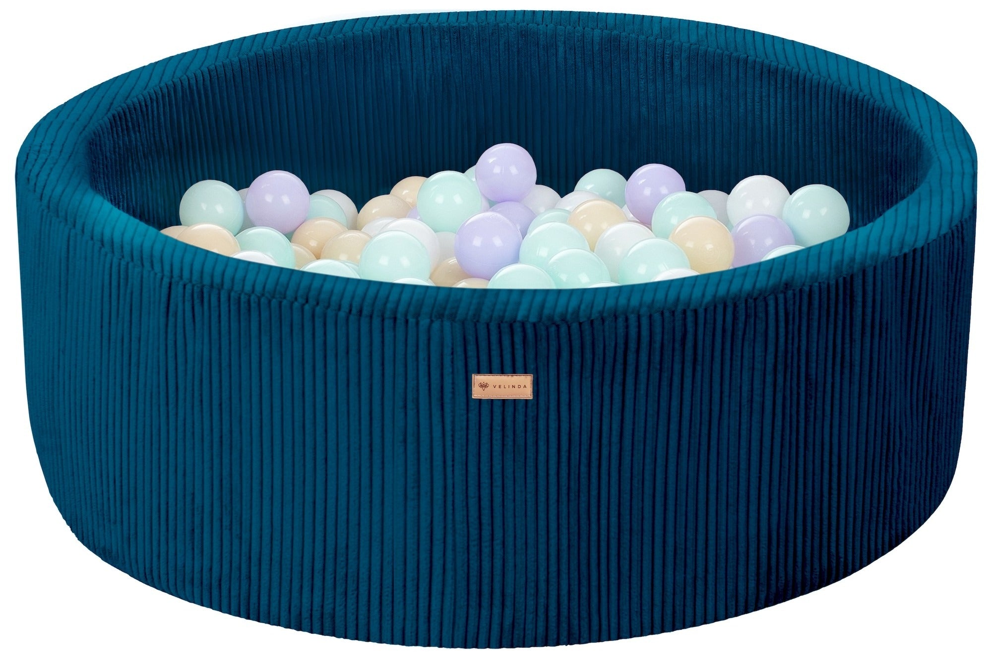 Bällepool ⌀ 90 cm in Cord Dunkelblau mit Bällen in Weiß · Violett · Cappuccino · Mint