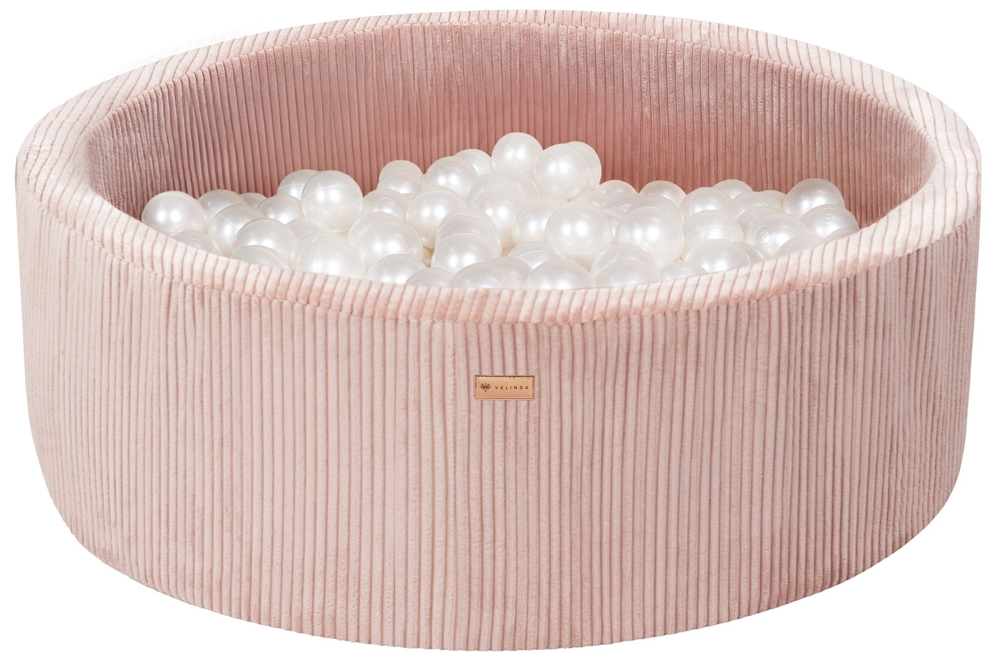 Bällepool ⌀ 90 cm in Cord Rosa mit Bällen in Perlweiß