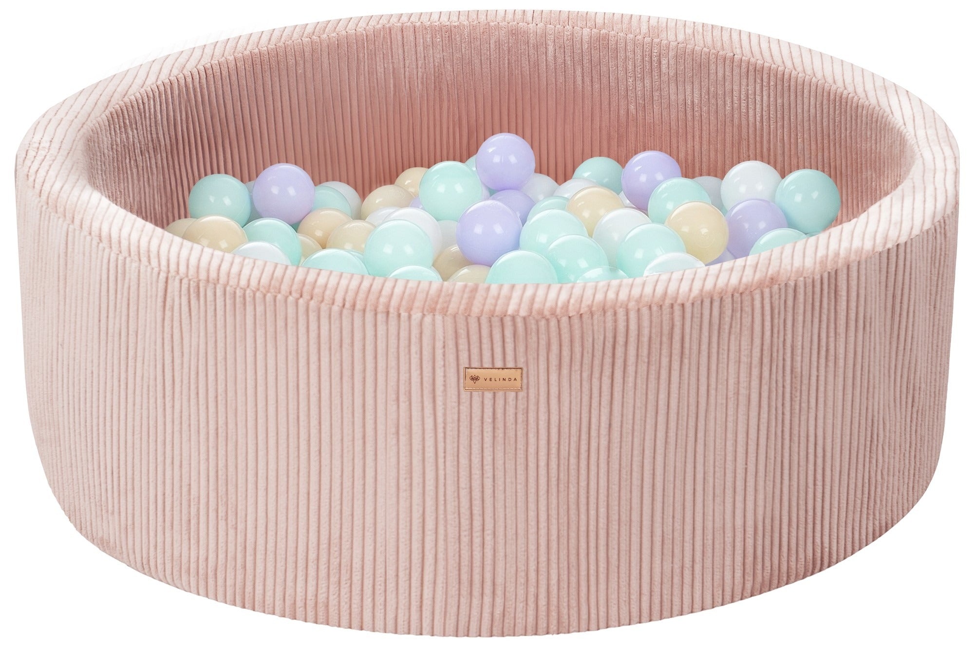 Bällepool ⌀ 90 cm in Cord Rosa mit Bällen in Weiß · Cappuccino · Mint