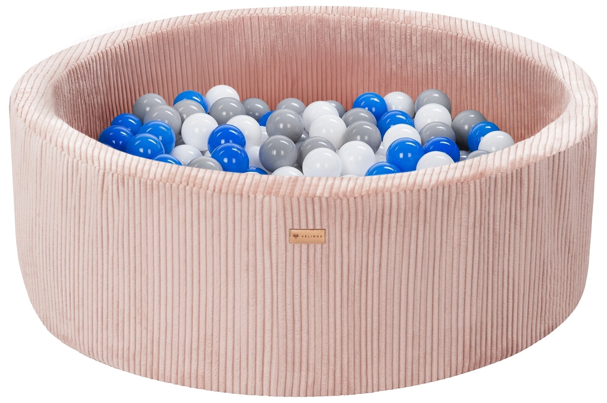 Bällepool ⌀ 90 cm in Cord Rosa mit Bällen in Weiß · Grau · Blau