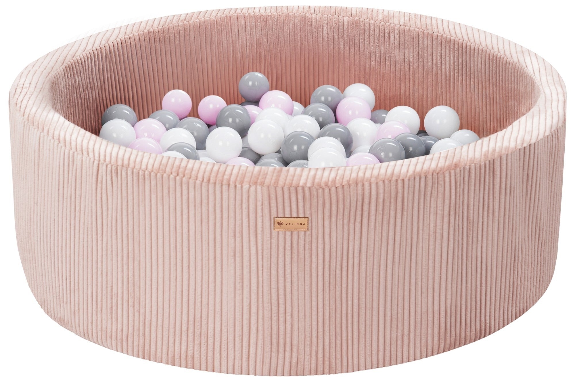 Bällepool ⌀ 90 cm in Cord Rosa mit Bällen in Weiß · Grau · Pastell-Pink