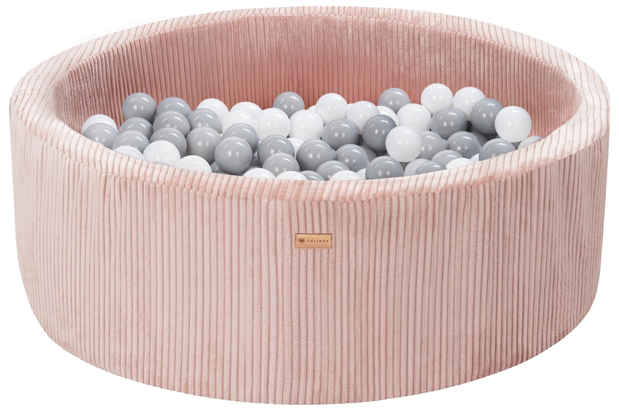 Bällepool ⌀ 90 cm in Cord Rosa mit Bällen in Weiß · Grau