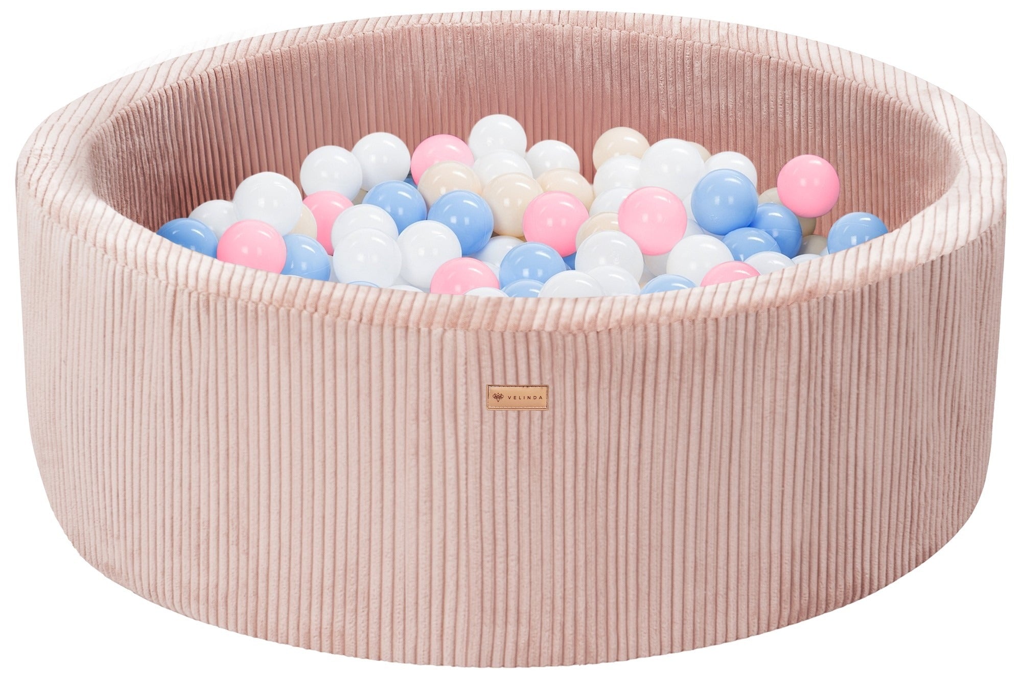 Bällepool ⌀ 90 cm in Cord Rosa mit Bällen in Weiß · Hellblau · Rosa · Cappuccino