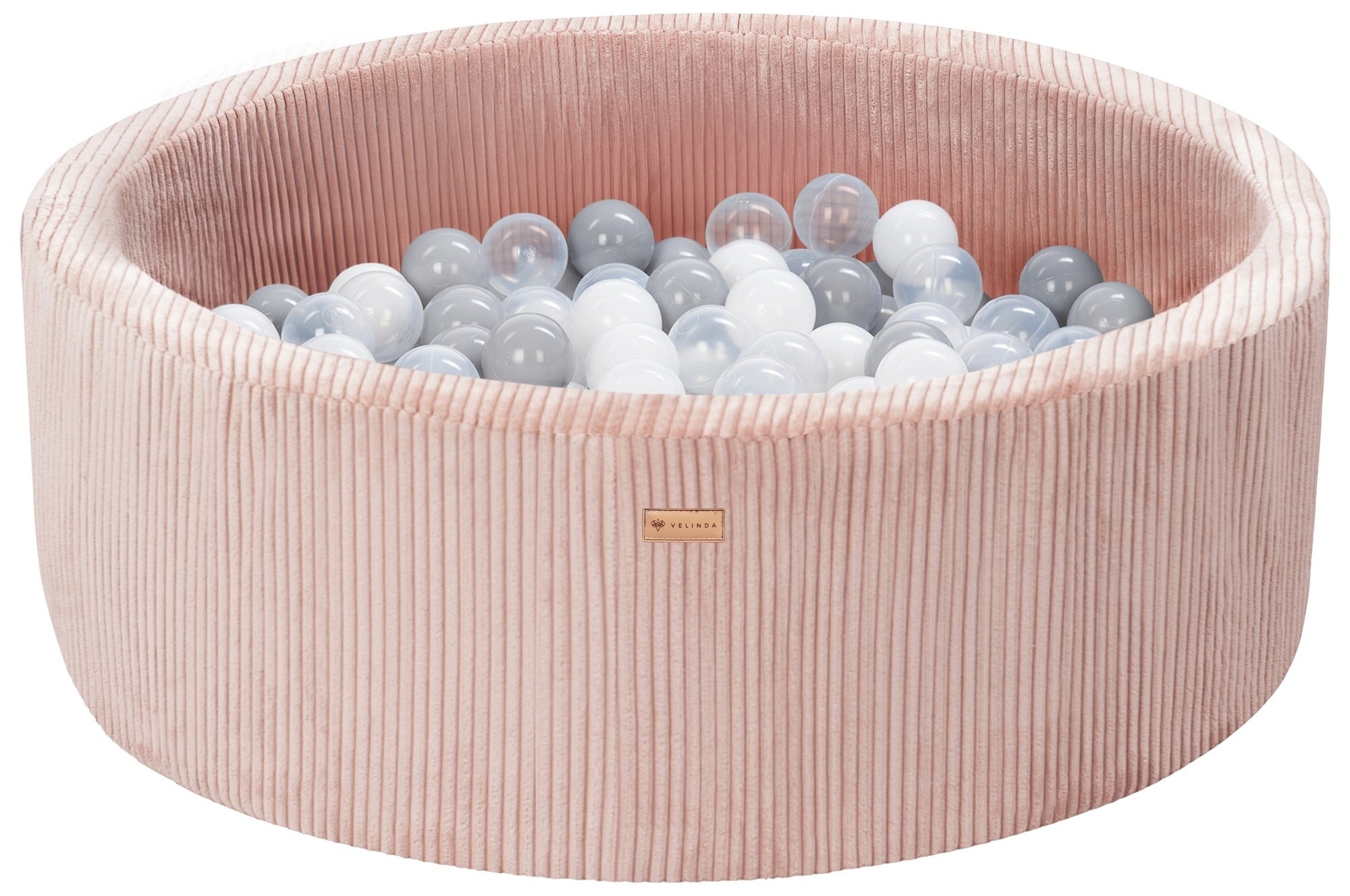 Bällepool ⌀ 90 cm in Cord Rosa mit Bällen in Weiß · Transparent · Grau