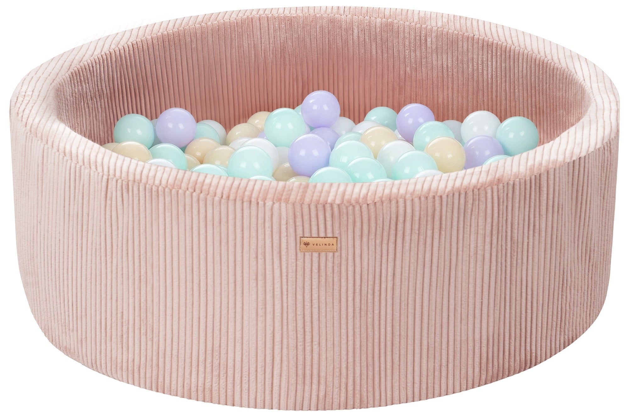 Bällepool ⌀ 90 cm in Cord Rosa mit Bällen in Weiß · Violett · Cappuccino · Mint