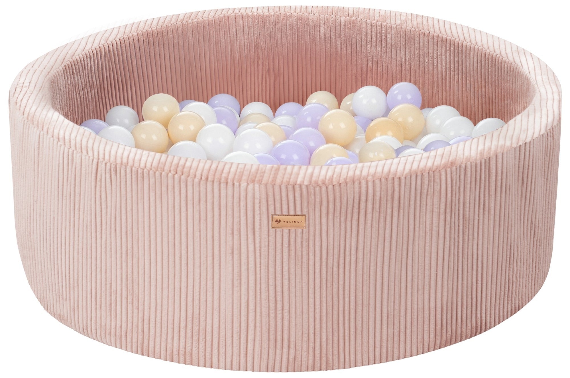 Bällepool ⌀ 90 cm in Cord Rosa mit Bällen in Weiß · Violett · Cappuccino