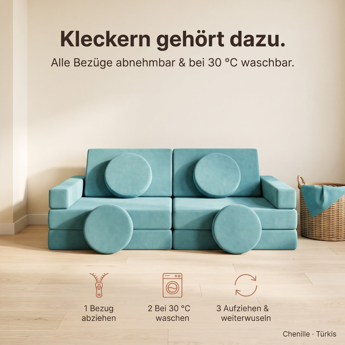 Kleckern gehört dazu: Bezüge abnehmbar und bei 30 °C waschbar, Chenille Türkis