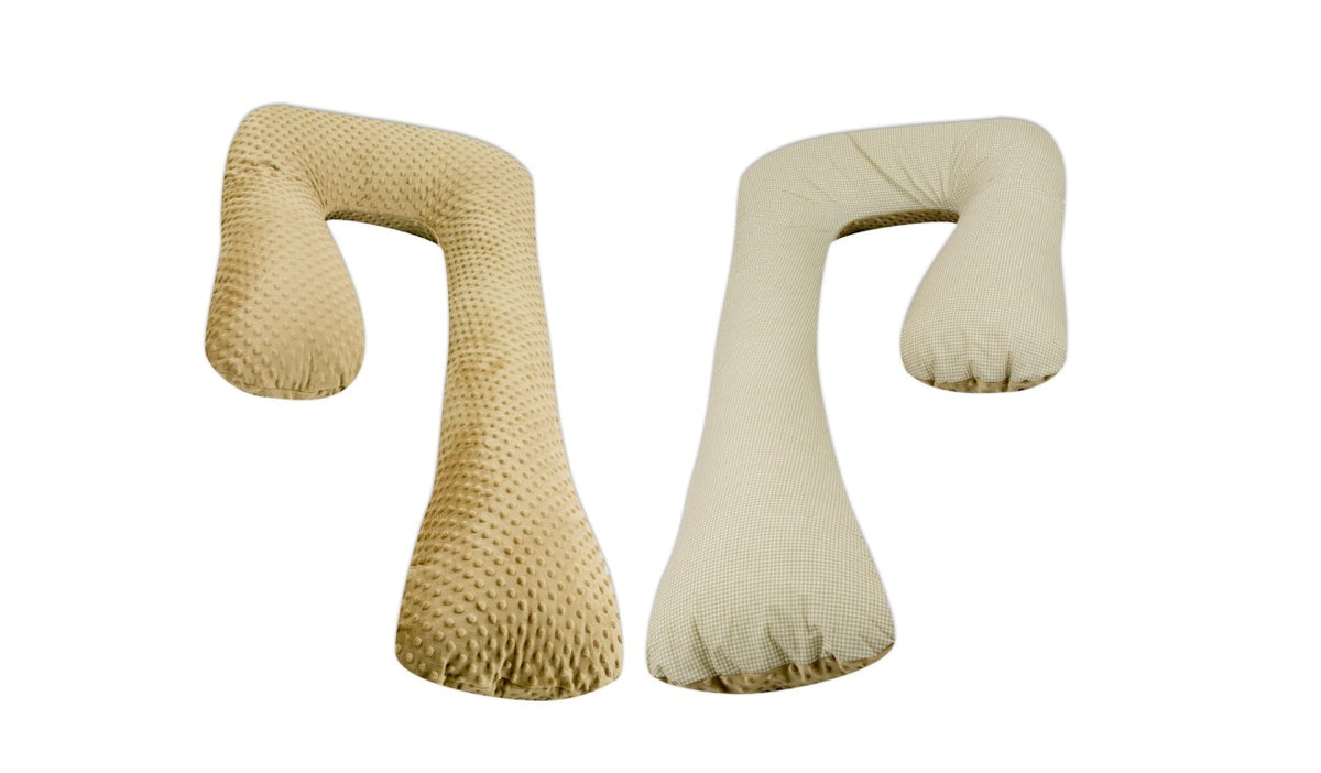 Schwangerschaftskissen 7-Form, Baumwolle & Minky / Beige Karos - cappuccinofarben