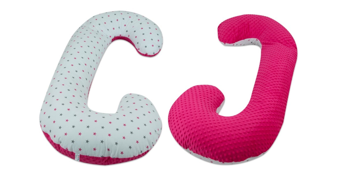 Schwangerschaftskissen C-Form, Baumwolle & Minky / Sternchen rosa & grau - rosa