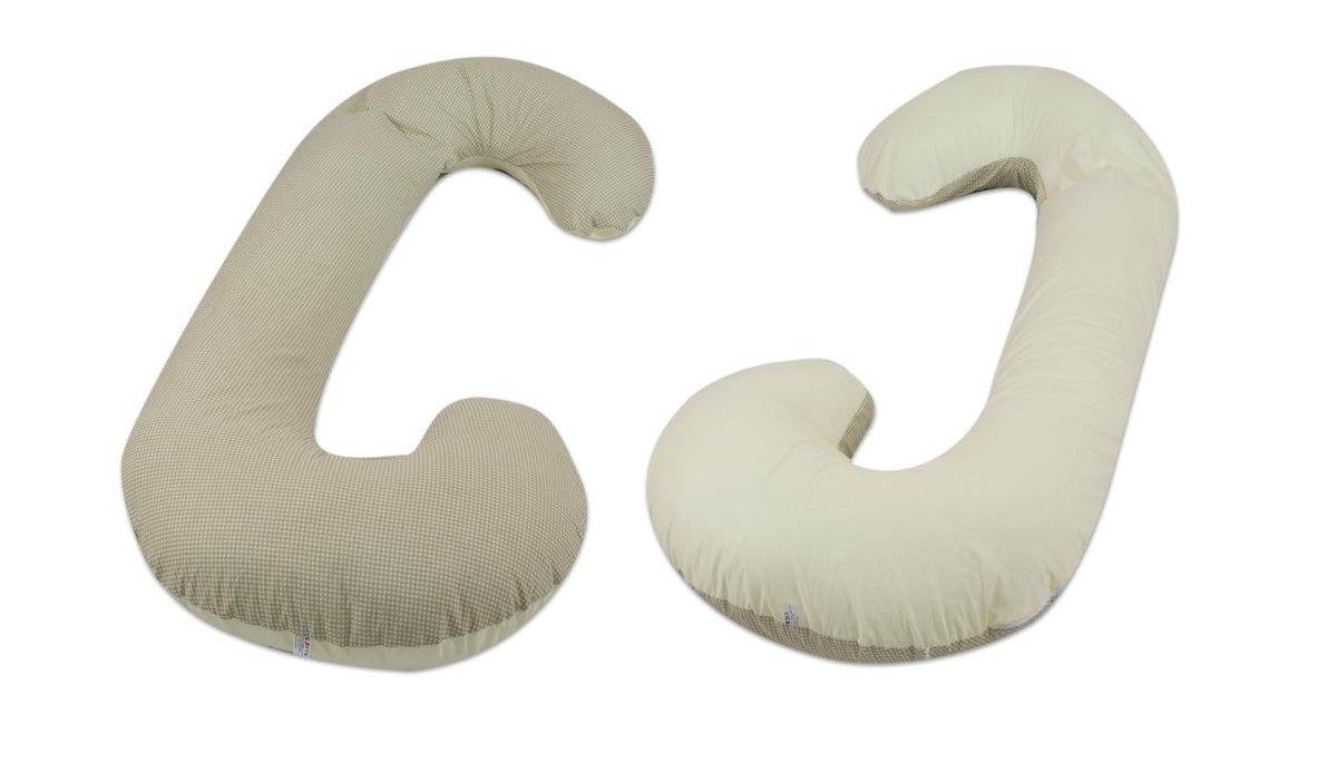 Schwangerschaftskissen C-Form, Baumwolle / Beige Karos - cremefarben