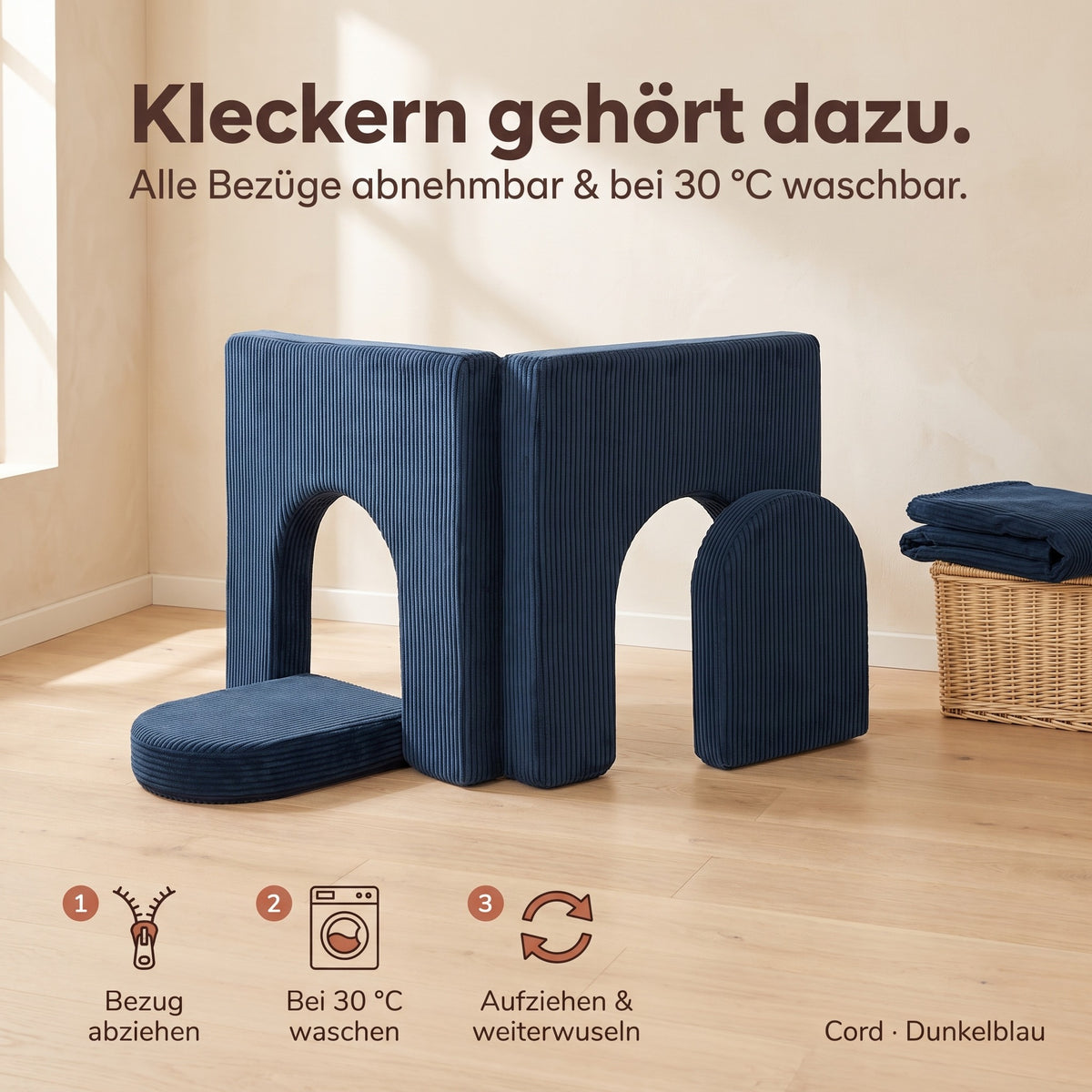 Kleckern gehört dazu: Bezüge abnehmbar und bei 30 °C waschbar, Cord Dunkelblau