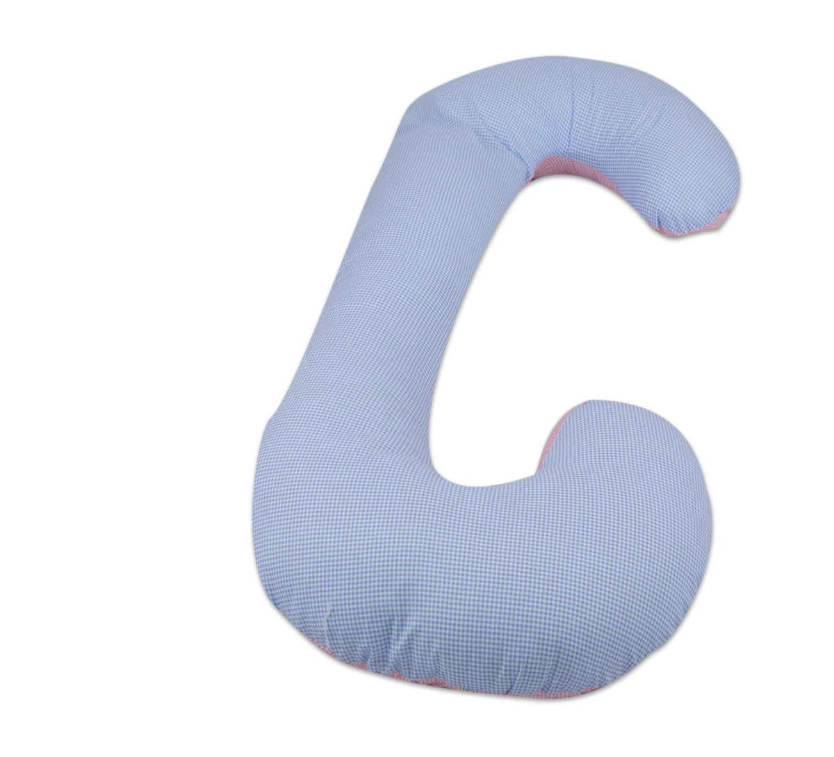 Schwangerschaftskissen C-Form, Baumwolle / Blaue Karos - rosa Karos