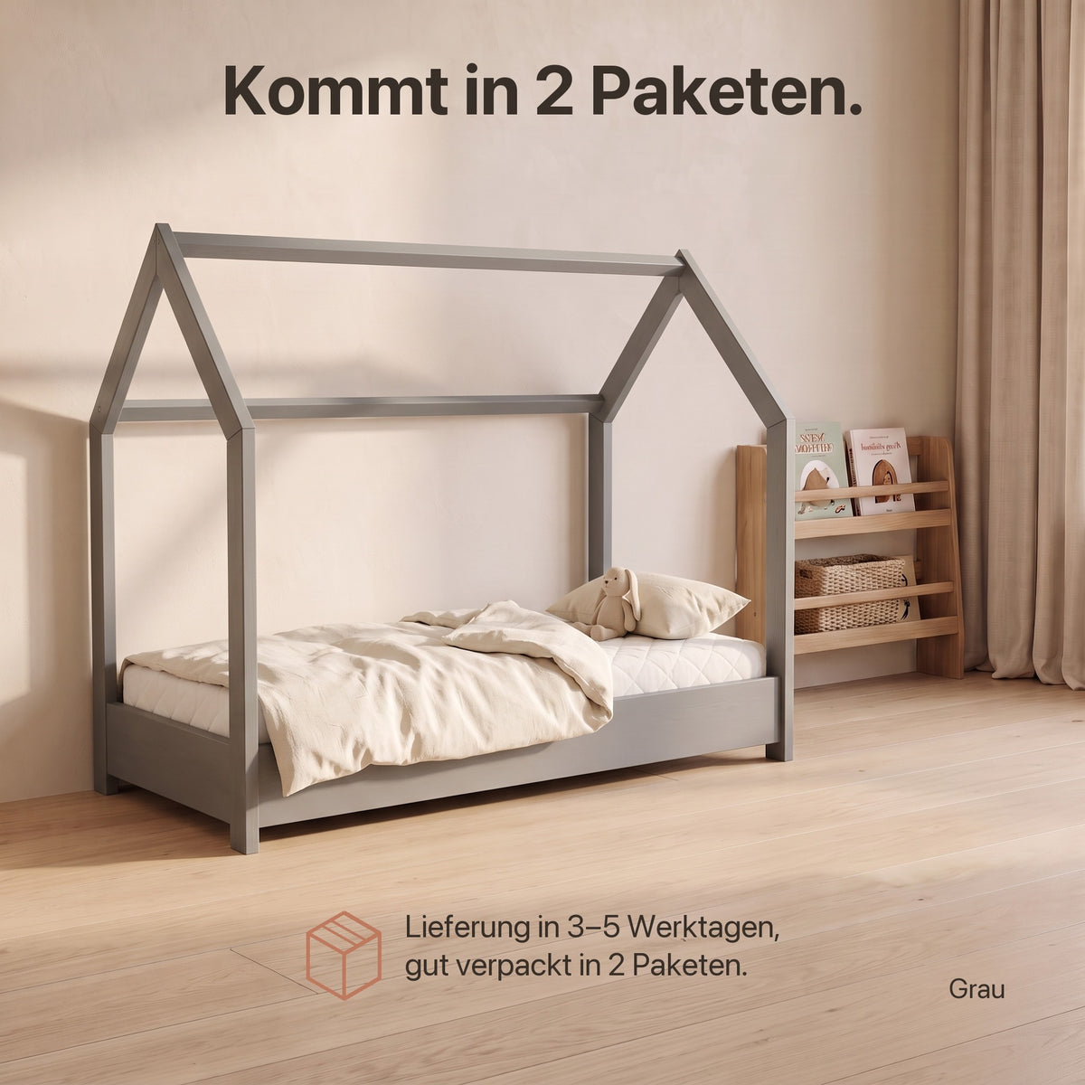 Hausbett mit Standard-Matratze: Lieferung in 3–5 Werktagen in 2 Paketen